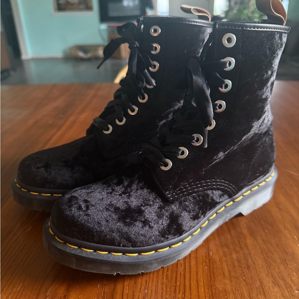 Dr Martens Black Velvet Lace-Up Boots